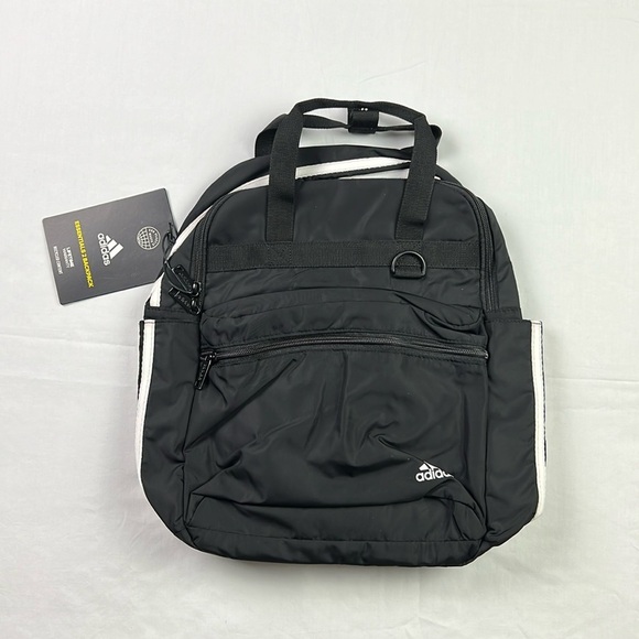 Adidas New Essential 2 Backpack Black & White Multi Pockets Padded Straps - Picture 1 of 8